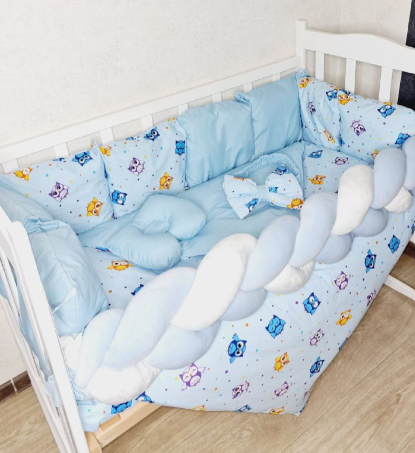 Комплект постільної білизни Bonna Elegance в дитяче ліжечко Сови Блакитний