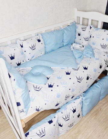 Комплект постільної білизни Bonna Eco в дитяче ліжечко Корона Блакитний