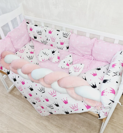Комплект постільної білизни Bonna Elegance в дитяче ліжечко Корона Рожевий