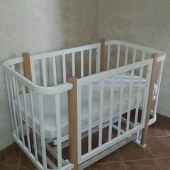 Дитяче ліжечко для новонароджених, без шухляди, біле+натуральне