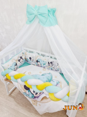 Комплект постільної білизни Bonna Premium в дитяче ліжечко Міккі М'ята