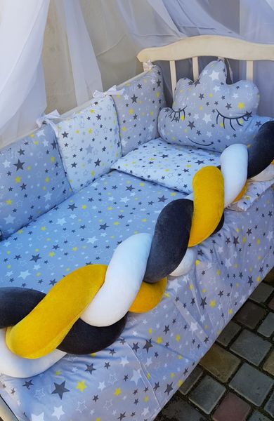 Комплект постільної білизни Koss зірки в дитяче ліжечко жовті сірі
