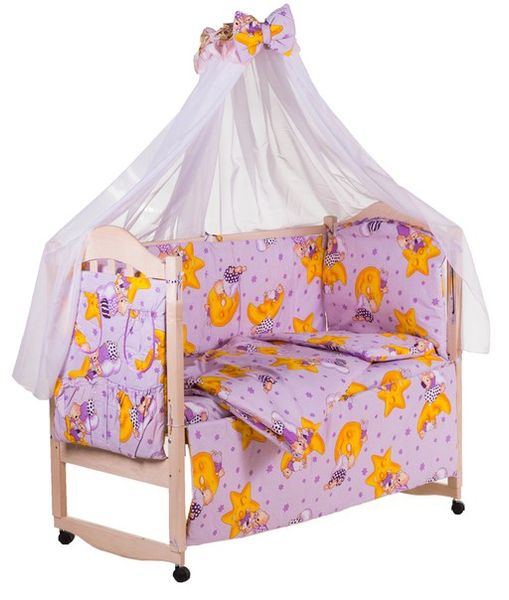 Комплект постельного белья в детскую кроватку Qvatro Gold RG-08 рисунок сиреневая (мишки спят, месяц)