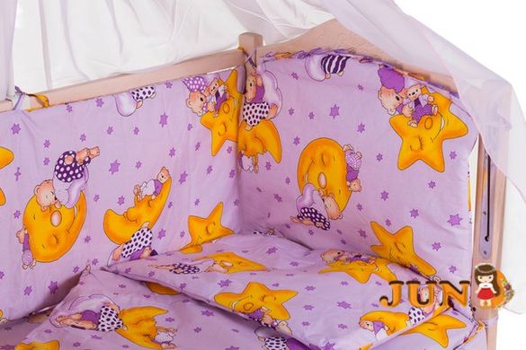 Комплект постільної білизни в дитяче ліжечко Qvatro Gold RG-08 малюнок бузковий (ведмедики сплять, місяць)