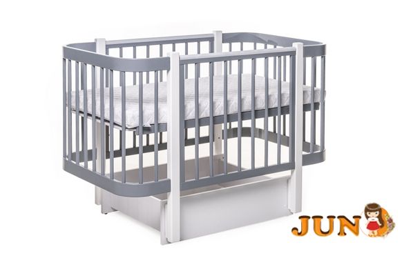 Дитяче ліжечко для новонароджених DeSon Світанок, з шухлядою, білий+ сірий з білими ніжками
