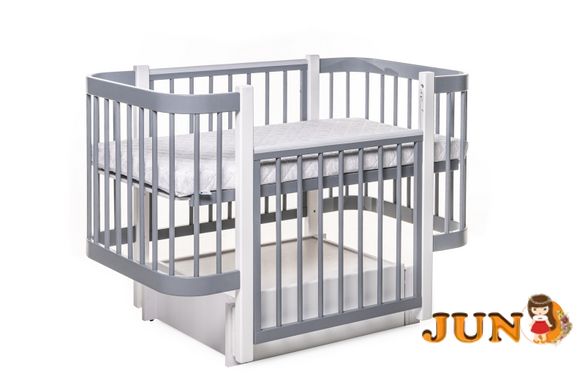 Детская кроватка для новорожденных DeSon Світанок, с ящиком, белый+серый с белыми ножками