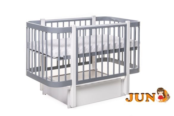 Дитяче ліжечко для новонароджених DeSon Світанок, з шухлядою, білий+ сірий з білими ніжками