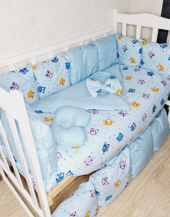 Комплект постельного белья Bonna Eco в детскую кроватку Совы Голубой