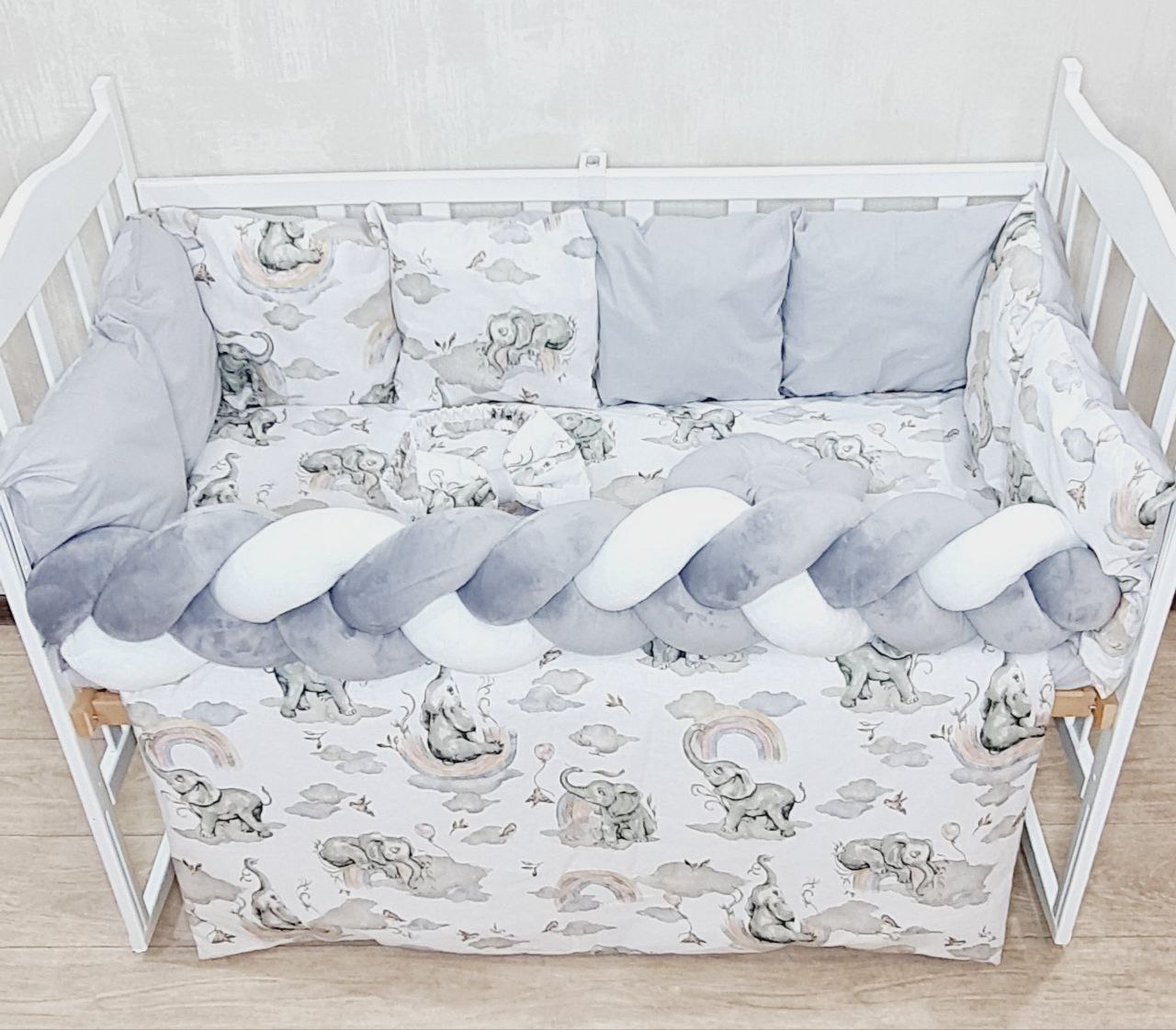 Комплект постільної білизни Bonna Elegance New в дитяче ліжечко Слоненя сіре