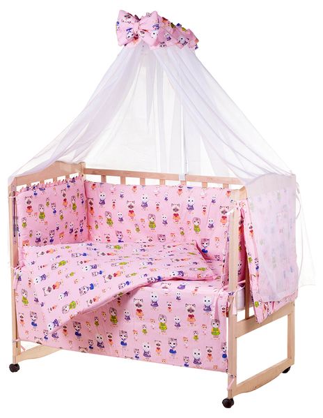 Комплект постільної білизни в дитяче ліжечко Qvatro Gold RG-08 малюнок рожевий (кошенята)