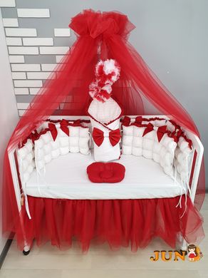 Комплект постельного белья в детской кроватке - Бело-красные бомбоны
