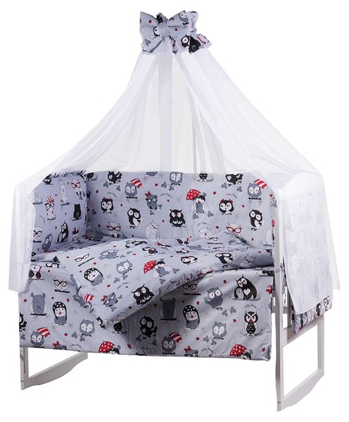 Комплект постільної білизни в дитяче ліжечко Qvatro Gold RG-08 малюнок сіра (чорно-білі сови)