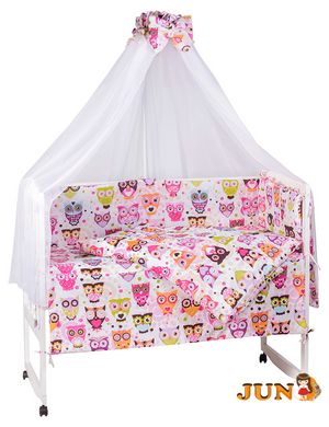 Комплект постельного белья в детскую кроватку Qvatro Gold RG-08 рисунок белый (малиновые большие совы)