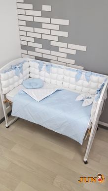 Комплект постільної білизни, в дитяче ліжечко  - Біло- блакитні бомбони