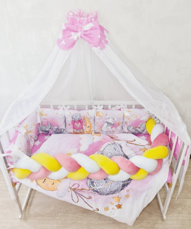 Комплект постільної білизни Bonna Premium в дитяче ліжечко Тедді Рожевий