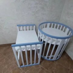 Детская кроватка для новорожденных трансформер, без ящика, (круглая 7 в 1) белая+голубая