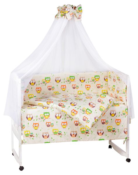 Комплект постельного белья в детскую кроватку Qvatro Gold RG-08 рисунок бежевый (совы на ветках)