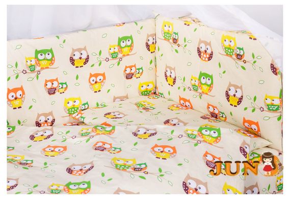 Комплект постільної білизни в дитяче ліжечко Qvatro Gold RG-08 малюнок бежевий (сови на гілках)