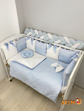 Комплект постільної білизни, в дитяче ліжечко. Блакитний, з косою