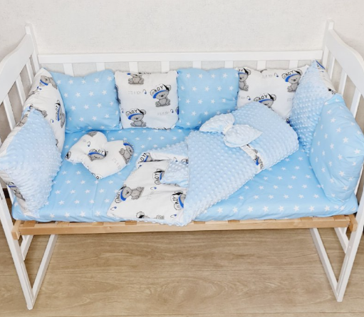 Комплект постельного белья Bonna Mineco в детскую кроватку Тедди Голубой