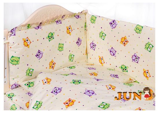 Комплект постельного белья в детскую кроватку Qvatro Gold RG-08 рисунок бежевый (разноцветные совы)