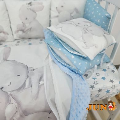 Комплект постільної білизни, в дитяче ліжечко. Зайчики с мамою блакитні, з подушками