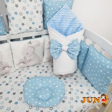 Комплект постільної білизни, в дитяче ліжечко. Зайчики с мамою блакитні, з подушками