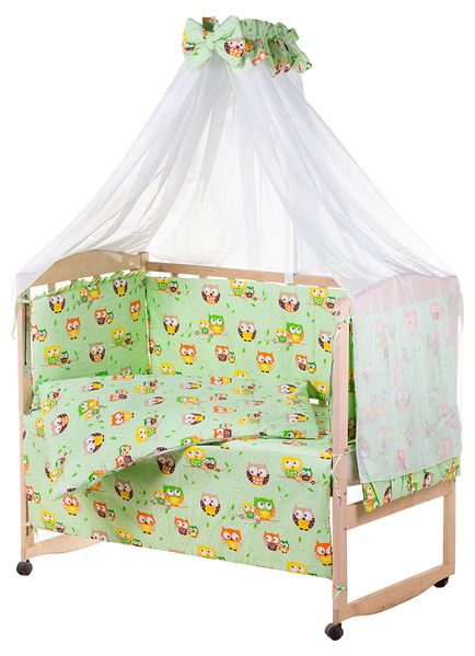 Комплект постільної білизни в дитяче ліжечко Qvatro Gold RG-08 малюнок салатовий (сови на гілках)