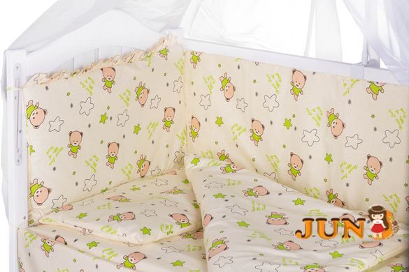 Комплект постільної білизни в дитяче ліжечко Qvatro Gold RG-08 малюнок бежевий (ведмедики, салатові зірки)