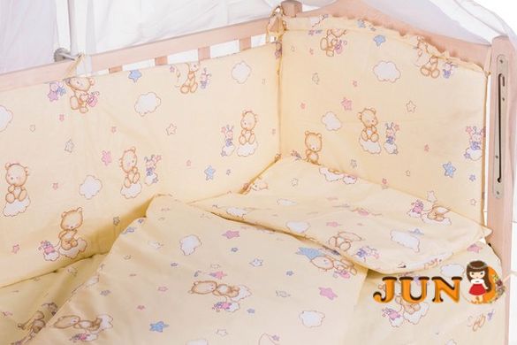 Комплект постільної білизни в дитяче ліжечко Qvatro Gold RG-08 малюнок бежевий (ведмедики, бджілка, зірка)