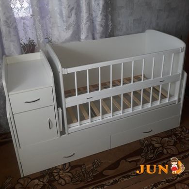 Дитяче ліжечко для новонароджених з шухлядою та переставною тумбою біле
