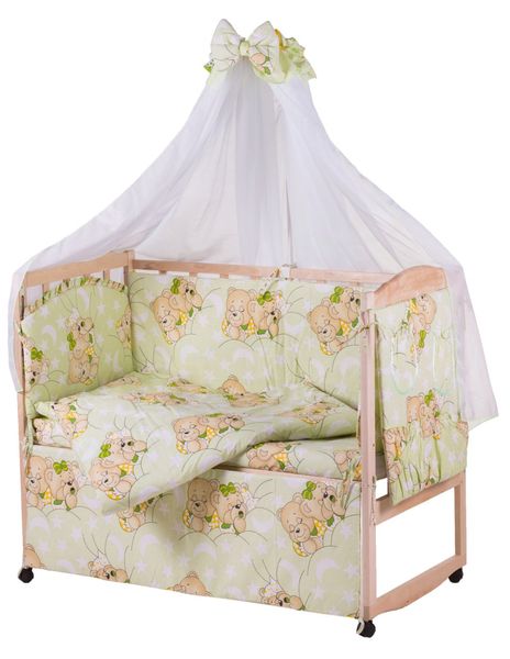 Комплект постільної білизни в дитяче ліжечко Qvatro Gold RG-08 малюнок салатовий (ведмедики сплять)