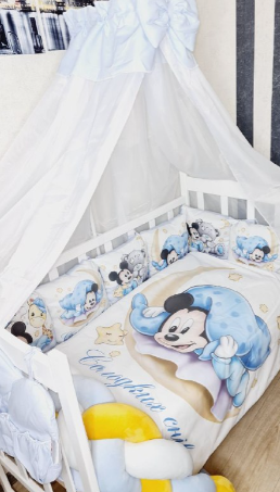 Комплект постільної білизни Bonna Premium в дитяче ліжечко Міккі Блакитний