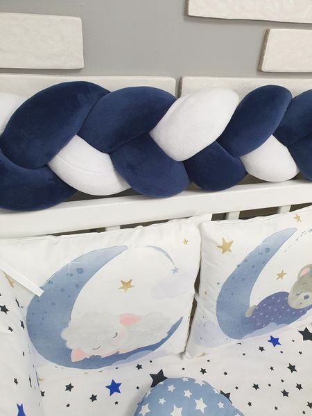 Комплекти постільної білизни, в дитяче ліжечко. Звірятка на місяці (синьо-біла або блакитна косичка)