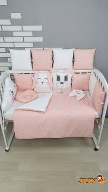 Комплект постільної білизни, в дитяче ліжечко. Персиковий в горошок, з подушками
