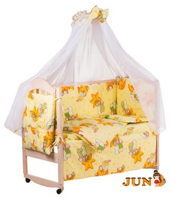 Комплект постільної білизни в дитяче ліжечко Qvatro Gold RG-08 малюнок жовтий (ведмедики сплять, місяць)