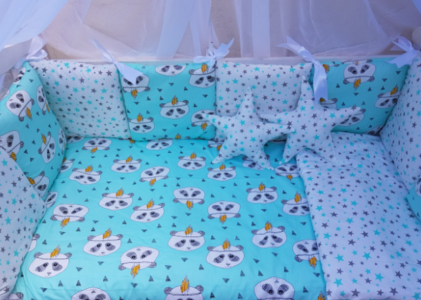 Комплект постільної білизни Bonna Elit в дитяче ліжечко Панда Бірюза
