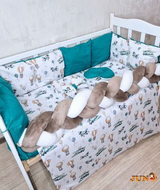 Комплект постільної білизни Bonna Elegance в дитяче ліжечко ЛІтачки ізумрудно-бежеві