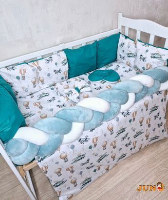 Комплект постільної білизни Bonna Elegance в дитяче ліжечко Літачки Ізумрудно-сірі