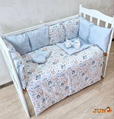 Комплект постільної білизни Bonna Eco New в дитяче ліжечко Лісові звірята Блакитні