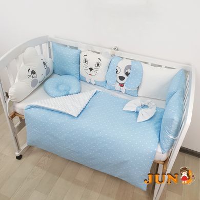 Комплект постільної білизни, в дитяче ліжечко. Блакитний в горошок, з подушками
