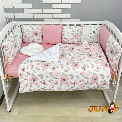 Комплект постільної билизни, в дитяче ліжечко. Рожево- пудровий з пташками та квіточками